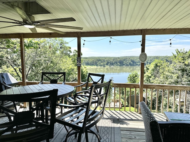 25419 County Road 327, Urbana, MO 65767 - wooden deck featuring a water view and outdoor dining space