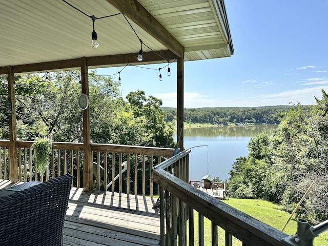 25419 County Road 327, Urbana, MO 65767 - wooden terrace with a water view and a yard
