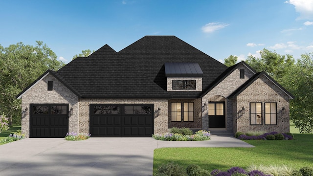 LOT24 E Merryvale Ct, Springfield, MO 65809 - french country style house featuring an attached garage, a front lawn, concrete driveway, brick siding, and roof with shingles