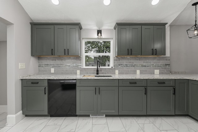 720 W Mount Vernon St, Springfield, MO 65806 - kitchen with dishwasher, backsplash, light marble finish floors, and light stone countertops