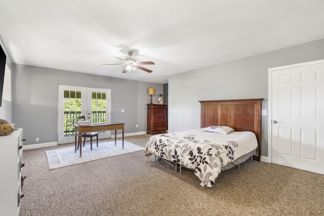 531 Plateau Dr, Marshfield, MO 65706 - bedroom featuring light colored carpet, french doors, ceiling fan, and access to exterior