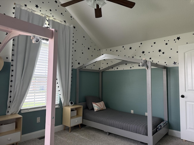 1129 S Erika Ave, Springfield, MO 65802 - bedroom with lofted ceiling, carpet, and a ceiling fan