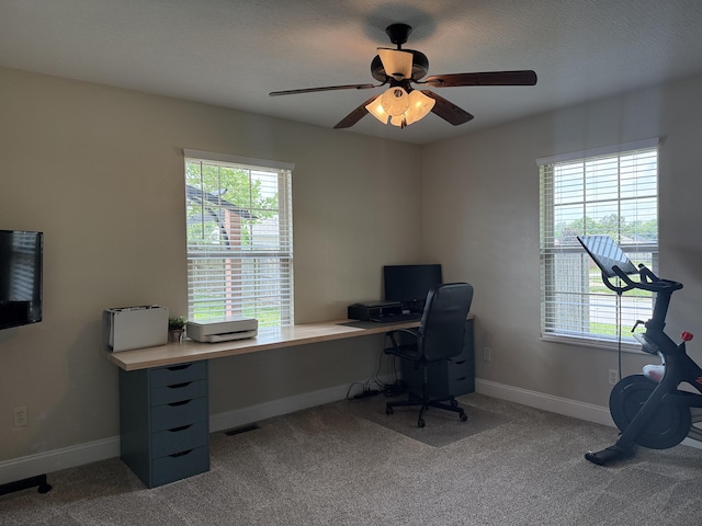 1129 S Erika Ave, Springfield, MO 65802 - office area with plenty of natural light, a ceiling fan, and carpet flooring