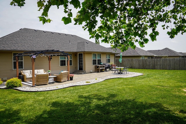 1129 S Erika Ave, Springfield, MO 65802 - back of house with an outdoor hangout area, a patio area, roof with shingles, and entry steps