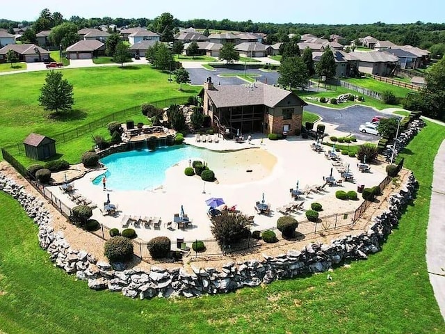 1129 S Erika Ave, Springfield, MO 65802 - aerial perspective of suburban area with a pool
