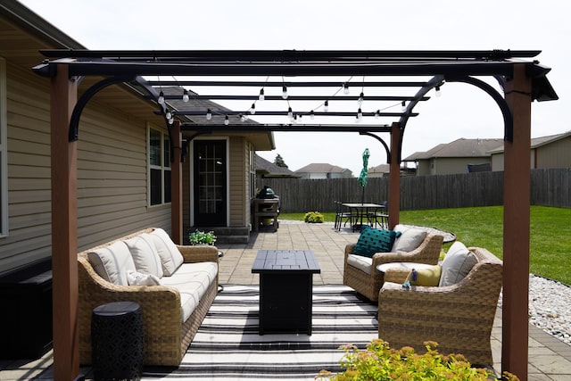 1129 S Erika Ave, Springfield, MO 65802 - fenced backyard with outdoor lounge area, a pergola, and a patio