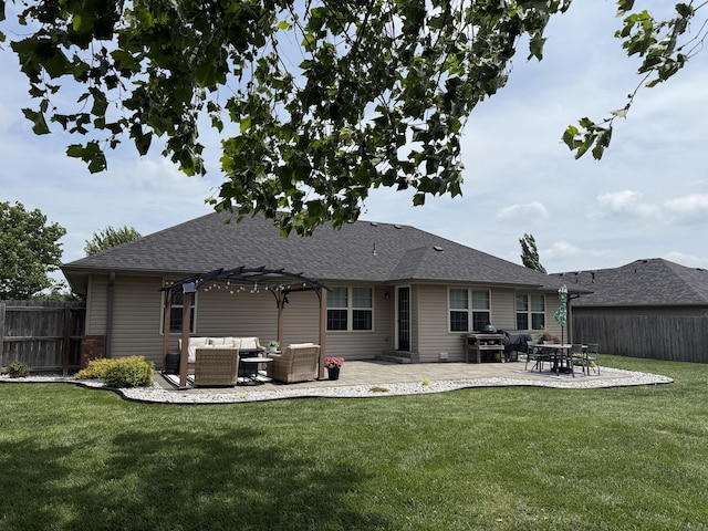 1129 S Erika Ave, Springfield, MO 65802 - rear view of house with an outdoor living space, a pergola, a patio, and roof with shingles