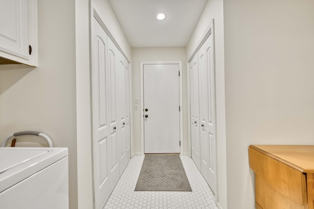 1820 E Jacqueline St, Springfield, MO 65804 - laundry room with washer / clothes dryer, cabinet space, and recessed lighting
