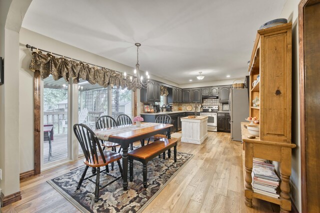 1820 E Jacqueline St, Springfield, MO 65804 - dining room with light wood-type flooring, a chandelier, and recessed lighting