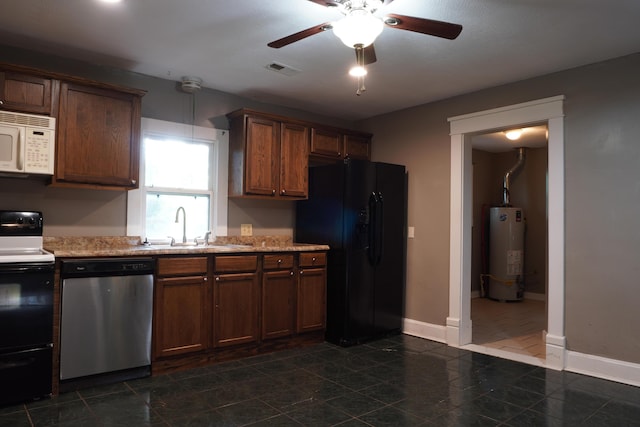 1019 N Clifton Ave, Springfield, MO 65802 - kitchen with stainless steel dishwasher, white microwave, water heater, range with electric cooktop, and black refrigerator with ice dispenser