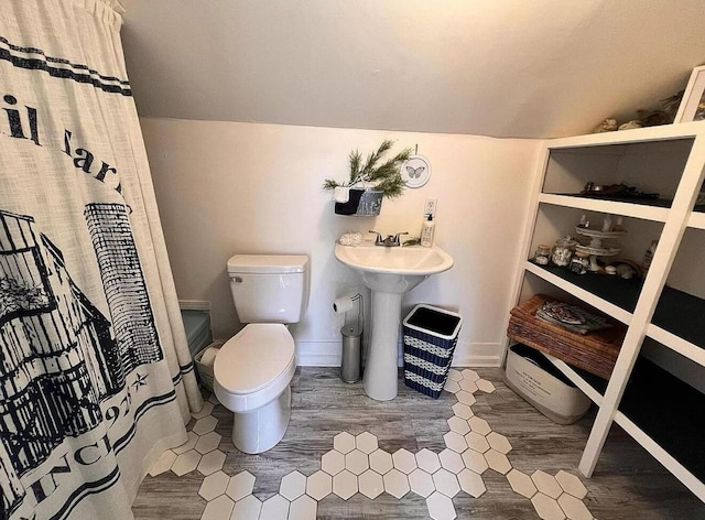 135 Coulter Ln, Forsyth, MO 65653 - bathroom with vaulted ceiling and a shower with shower curtain