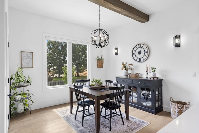 858 E Edenmore Cir, Nixa, MO 65714 - dining area with beamed ceiling, a chandelier, and light wood-type flooring