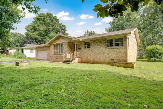 3066 E Lomita St, Springfield, MO 65804 - ranch-style house with crawl space, an attached garage, brick siding, and a front yard