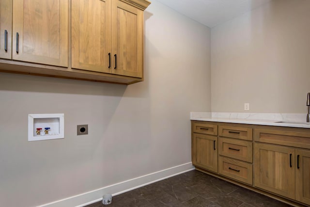 6059 S Clay Ave, Springfield, MO 65810 - washroom with cabinet space, electric dryer hookup, hookup for a washing machine, and dark marble finish floors