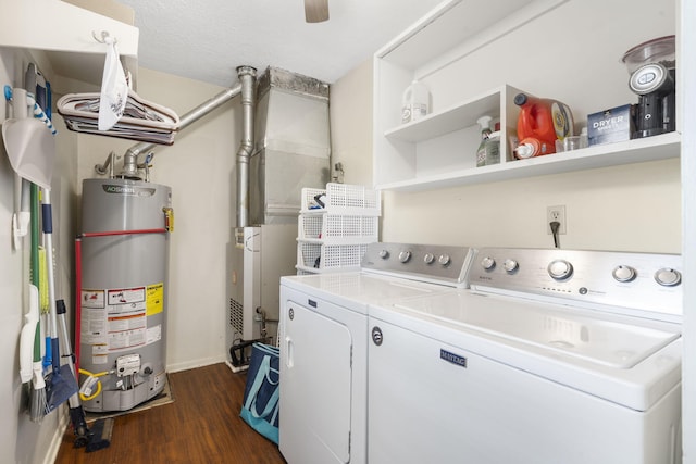 2558 S Nettleton Ave, Springfield, MO 65807 - washroom with gas water heater, washing machine and dryer, and dark wood-type flooring
