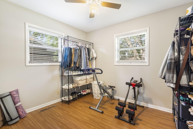2558 S Nettleton Ave, Springfield, MO 65807 - workout room featuring healthy amount of natural light, wood finished floors, and ceiling fan