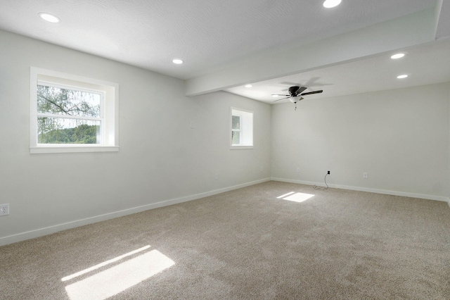 7208 N Farm Rd Unit 133, Springfield, MO 65803 - spare room with carpet, recessed lighting, ceiling fan, and beamed ceiling