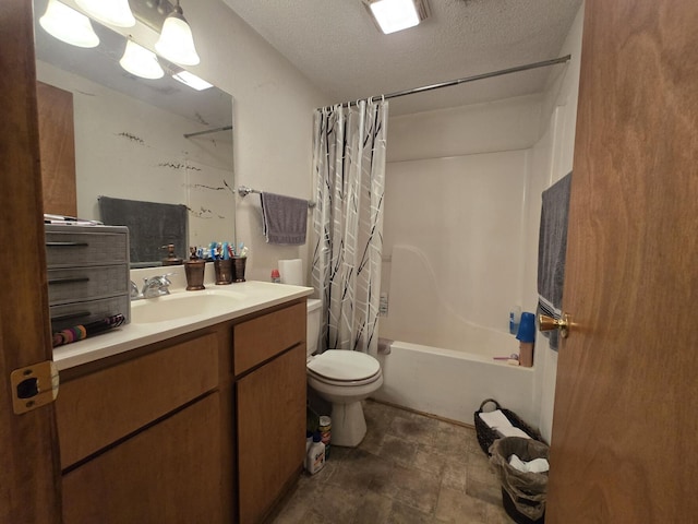 445 Monroe St, Thayer, MO 65791 - full bathroom with vanity, shower / bath combo with shower curtain, and a textured ceiling