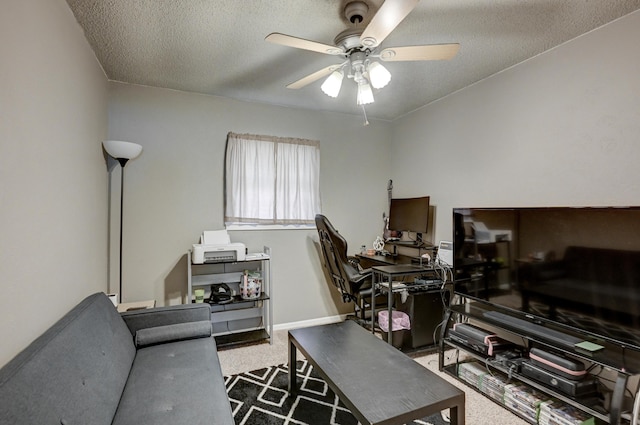 1908 Hazel St, Carthage, MO 64836 - office area with ceiling fan, carpet flooring, and a textured ceiling