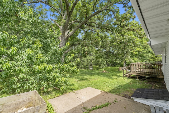 595 Johns Ford Rd, Sparta, MO 65753 - view of green lawn with a wooden deck and a patio