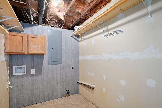 1311 S 9th St, Ozark, MO 65721 - laundry room featuring electric panel, electric dryer hookup, cabinet space, and washer hookup