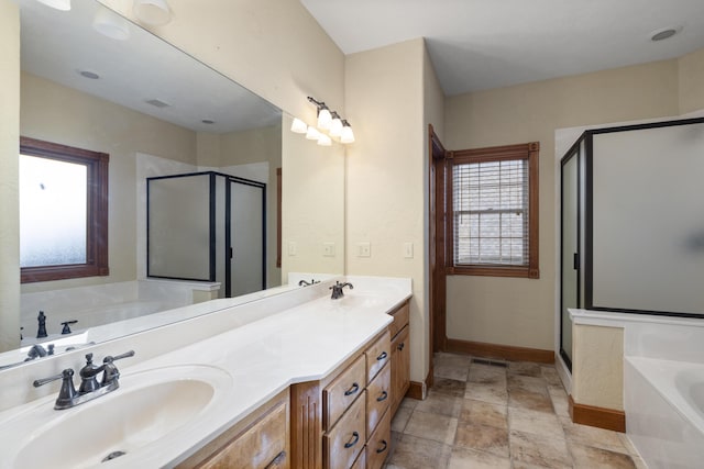 1225 W Wildcherry St, Ozark, MO 65721 - bathroom with a stall shower, a garden tub, double vanity, and stone finish flooring