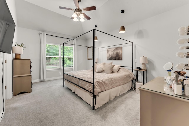 811 Gold Rush Ave, Nixa, MO 65714 - bedroom with light colored carpet, lofted ceiling, and a ceiling fan