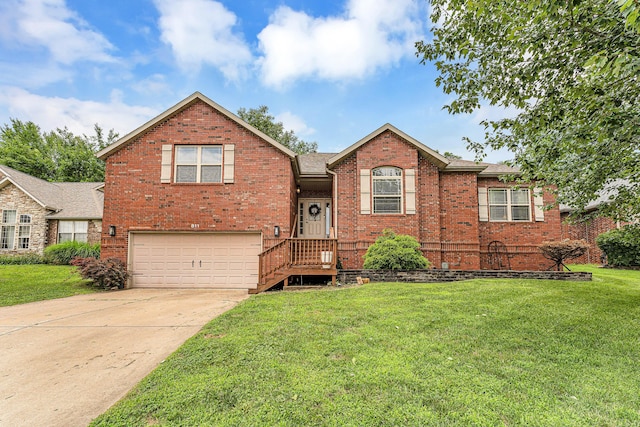 811 Gold Rush Ave, Nixa, MO 65714 - view of front of property with brick siding, an attached garage, a front lawn, and concrete driveway