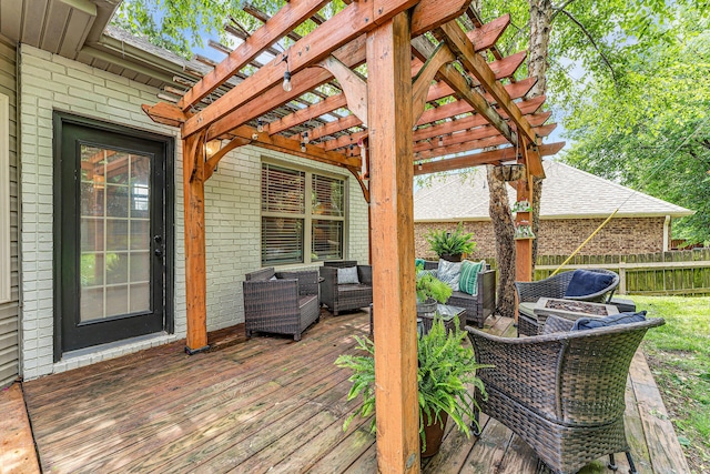 811 Gold Rush Ave, Nixa, MO 65714 - wooden terrace with an outdoor hangout area and a pergola