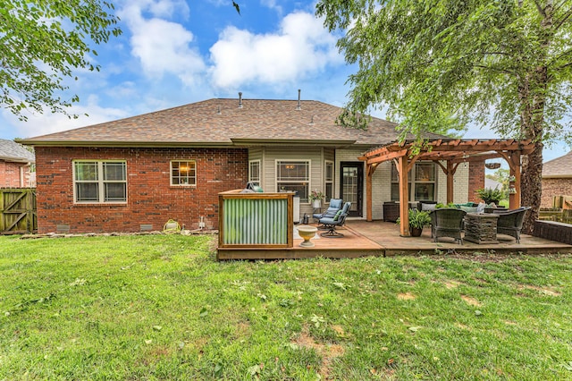811 Gold Rush Ave, Nixa, MO 65714 - back of house with a pergola, brick siding, an outdoor living space, and crawl space