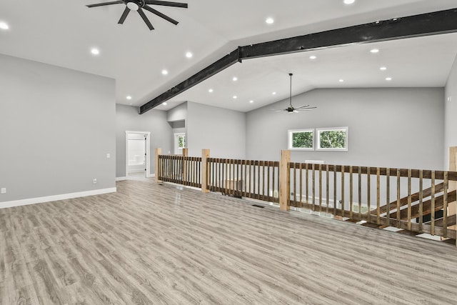 3918 Bowen Creek Rd, Niangua, MO 65713 - unfurnished living room with a ceiling fan, light wood finished floors, and recessed lighting