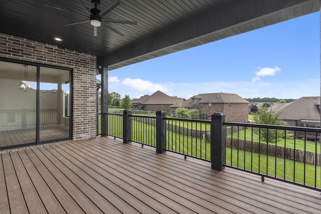 1650 Marlowe Ave, Springfield, MO 65802 - deck with a ceiling fan, a residential view, and a lawn
