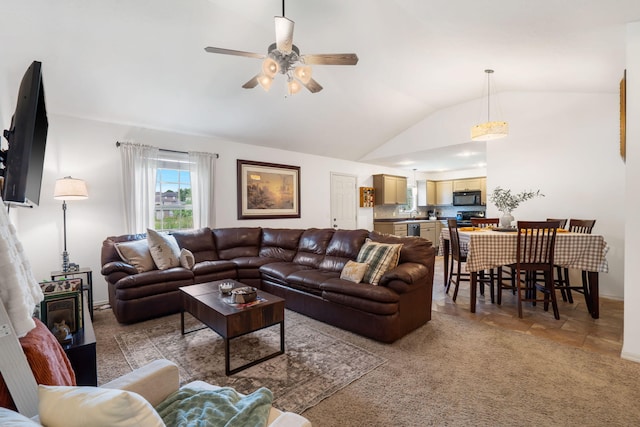 1300 W Robin St, Ozark, MO 65721 - living room with lofted ceiling and a ceiling fan