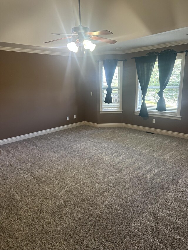 5605 N Seacrest Dr, Ozark, MO 65721 - carpeted empty room featuring ornamental molding, a ceiling fan, and healthy amount of natural light