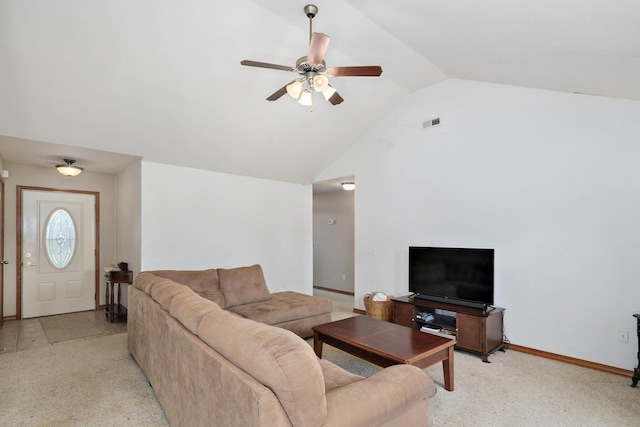 218 Tyler Ct, Mount Vernon, MO 65712 - living room with a ceiling fan and high vaulted ceiling