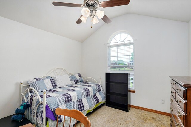 218 Tyler Ct, Mount Vernon, MO 65712 - bedroom featuring lofted ceiling, light carpet, and ceiling fan