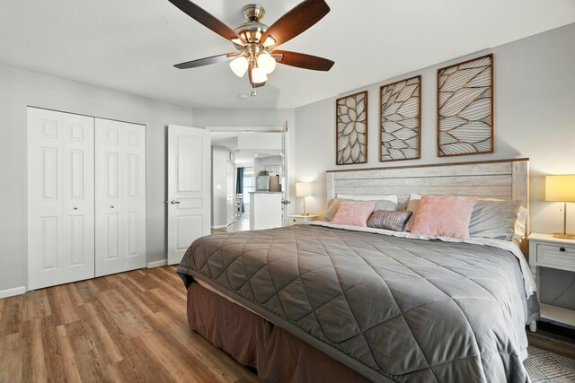 215 Meadow Brook Ln Unit 3, Branson, MO 65616 - bedroom featuring wood finished floors, a closet, and ceiling fan