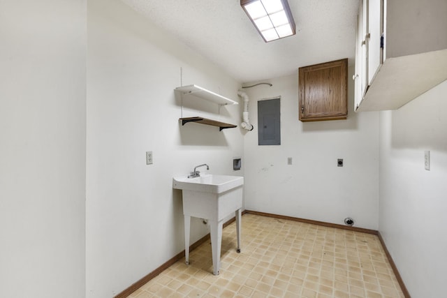 1801 W Cherokee St, Springfield, MO 65807 - laundry room with electric panel, hookup for an electric dryer, and cabinet space