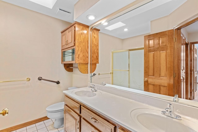 4081 E Kingsbury St, Springfield, MO 65809 - full bathroom with tile patterned floors, a shower with door, and double vanity