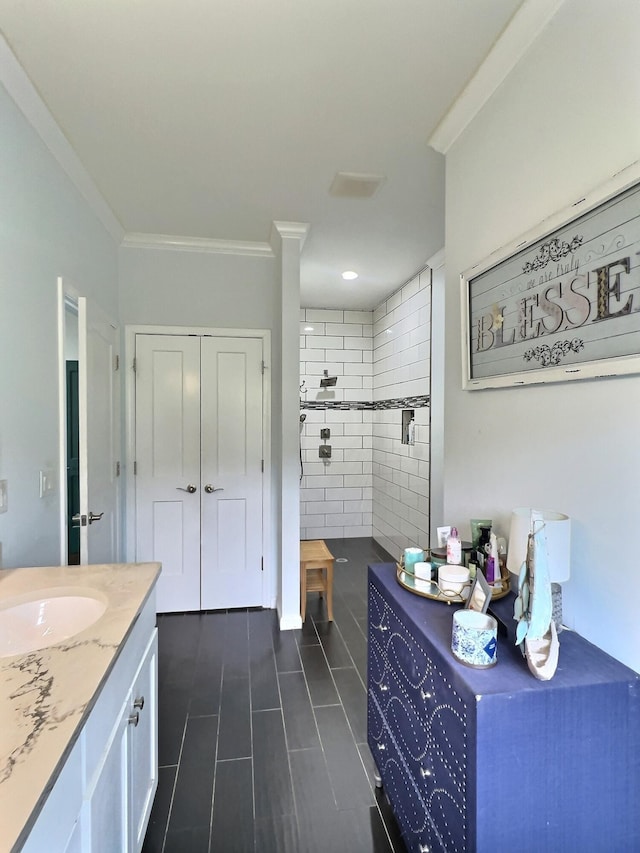 556 Carter 309, Van Buren, MO 63965 - full bathroom with a tile shower, tile patterned floors, ornamental molding, and vanity