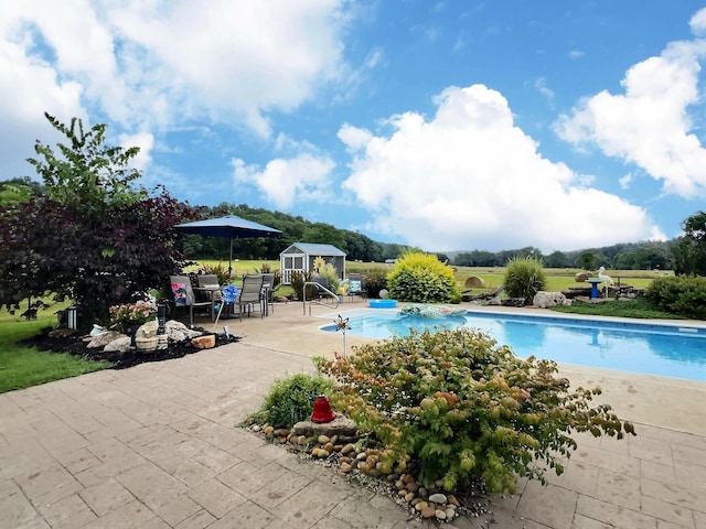 556 Carter 309, Van Buren, MO 63965 - outdoor pool featuring a shed, a patio area, and outdoor dining space