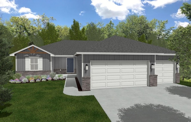 2117 N 25th St, Ozark, MO 65721 - view of front facade featuring a garage, concrete driveway, a front lawn, and roof with shingles