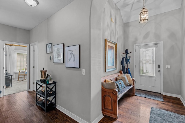 701 E Bayshore Dr, Ozark, MO 65721 - entryway featuring wood-type flooring, a high ceiling, and a chandelier