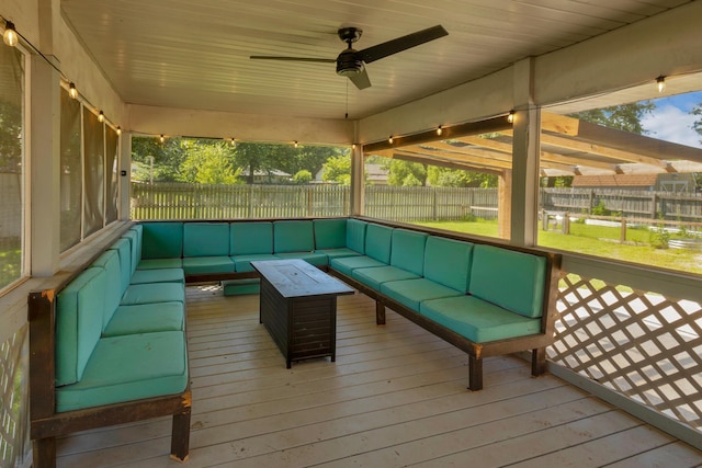 519 N Lynette Ave, Republic, MO 65738 - deck with outdoor lounge area, a fenced backyard, and ceiling fan