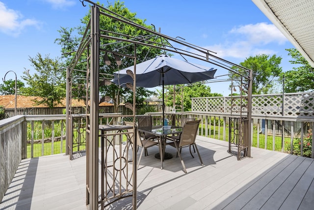 3045 S Palisades Dr, Springfield, MO 65807 - wooden deck with outdoor dining space and a fenced backyard
