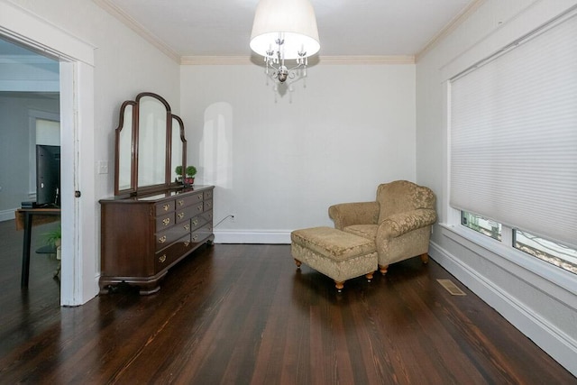 628 W Lynn St, Springfield, MO 65802 - living area featuring dark wood-style floors, crown molding, and arched walkways