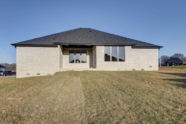 2112 N Sun Valley Dr, Springfield, MO 65802 - back of house with crawl space, brick siding, a yard, and roof with shingles