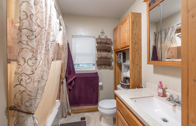 11240 State Hwy E, Rolla, MO 65401 - full bathroom with vanity, tile patterned floors, and shower / bathtub combination with curtain
