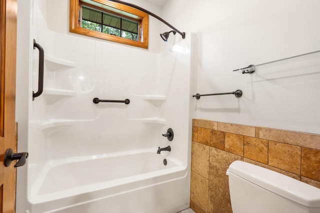 744 Seven Pines Dr, Saddlebrooke, MO 65630 - bathroom featuring washtub / shower combination and tile walls