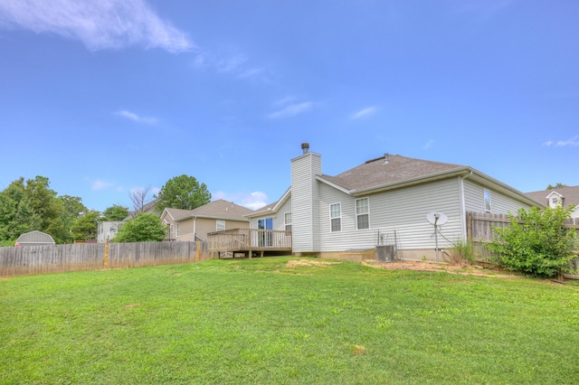 4406 W 28th St, Joplin, MO 64804 - rear view of property featuring a fenced backyard, a deck, and a chimney